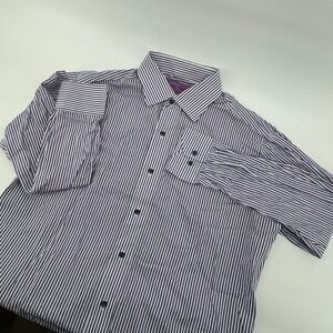 Lorenzo Uomo Men's Trim Fit Striped Dress Shirt Long Sleeve Button Down‎